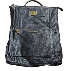 Steve‎ Madden Faux Leather Backpack Top Handle Gold Hardware Black Chic Feminine